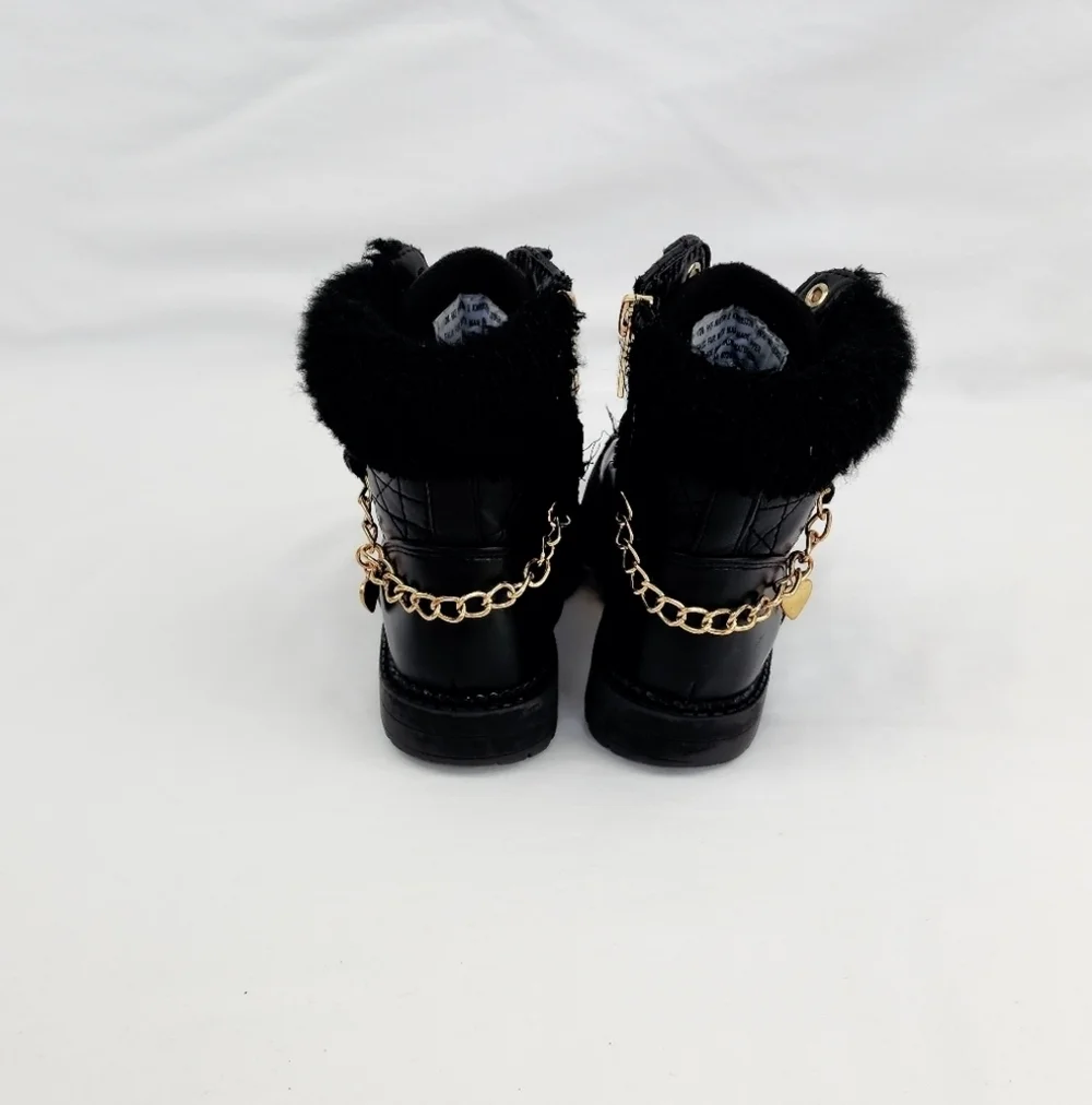 Nine West  Black Faux Fur Upper Chain Detail Boots